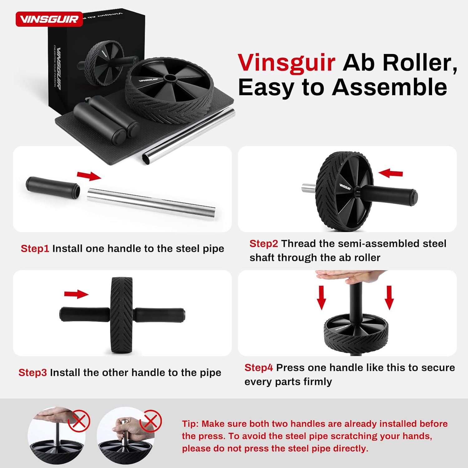 Vinsguir Ab Roller Wheel - Ab Workout Equipment for Difficult Abdominal & Core Strength Training, Home Gym Fitness Equipment, Exercise Wheel for Men Women (Black) - Image 7