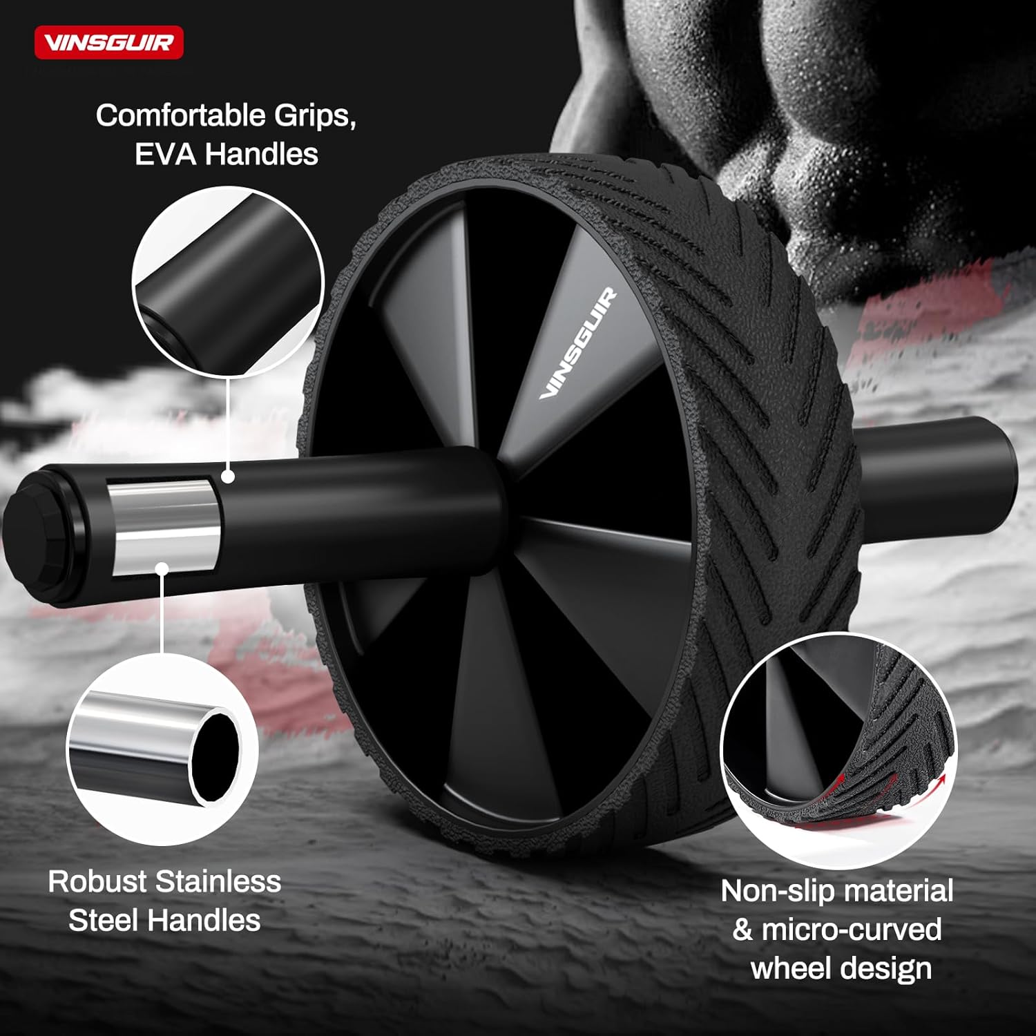 Vinsguir Ab Roller Wheel - Ab Workout Equipment for Difficult Abdominal & Core Strength Training, Home Gym Fitness Equipment, Exercise Wheel for Men Women (Black) - Image 5