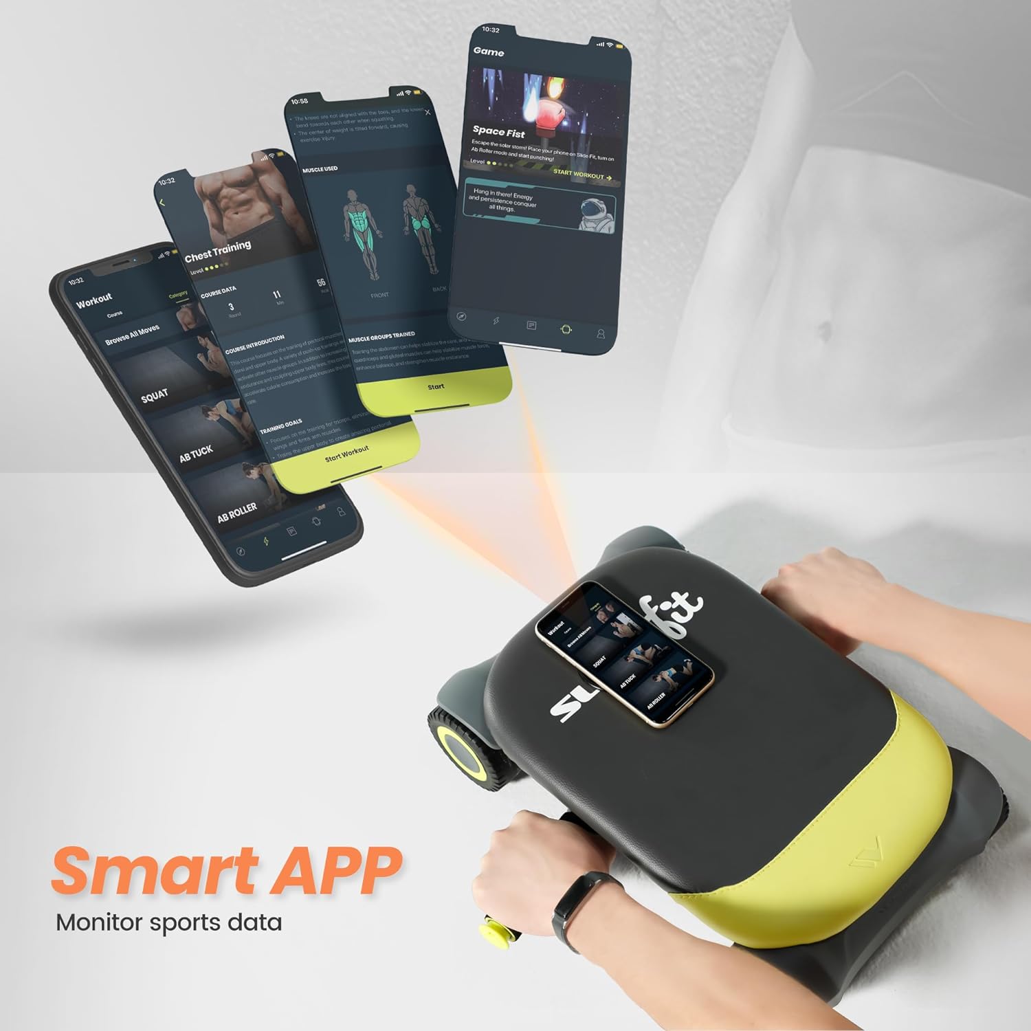 WONDER CORE Slide Fit, Ab Roller Board with 4 Wheels, Automatic Rebound Abdominal Wheel for Core Workout, Ab Exercise Equipment, Abdominal Exerciser, Heroboard Fitness Rolling Board with Knee Pad - Image 7