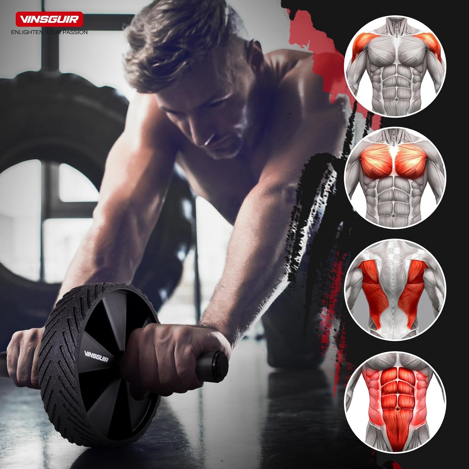 Vinsguir Ab Roller Wheel - Ab Workout Equipment for Difficult Abdominal & Core Strength Training, Home Gym Fitness Equipment, Exercise Wheel for Men Women (Black) - Image 4