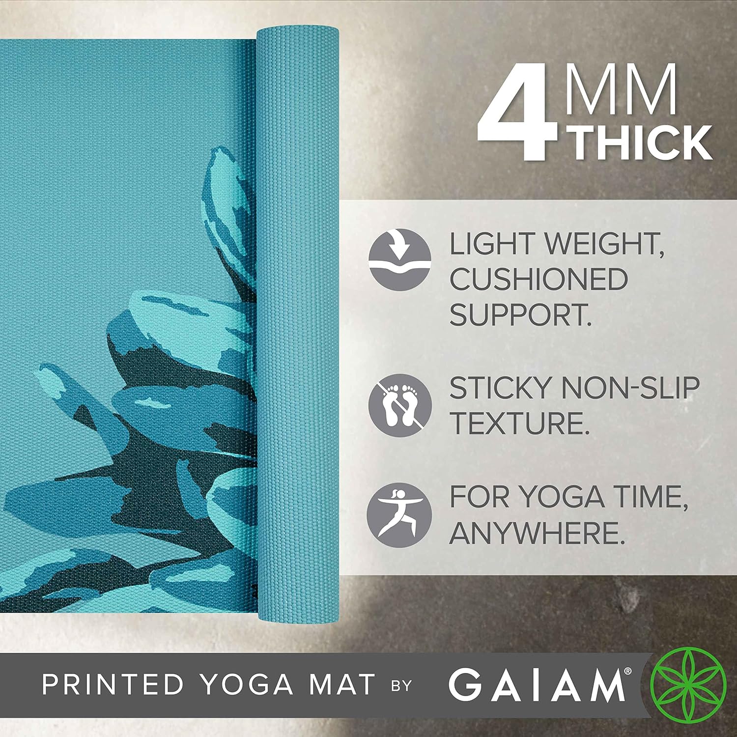 Gaiam Print Yoga Mat, Non Slip Exercise & Fitness Mat for All Types of Yoga, Pilates & Floor Exercises - Image 3