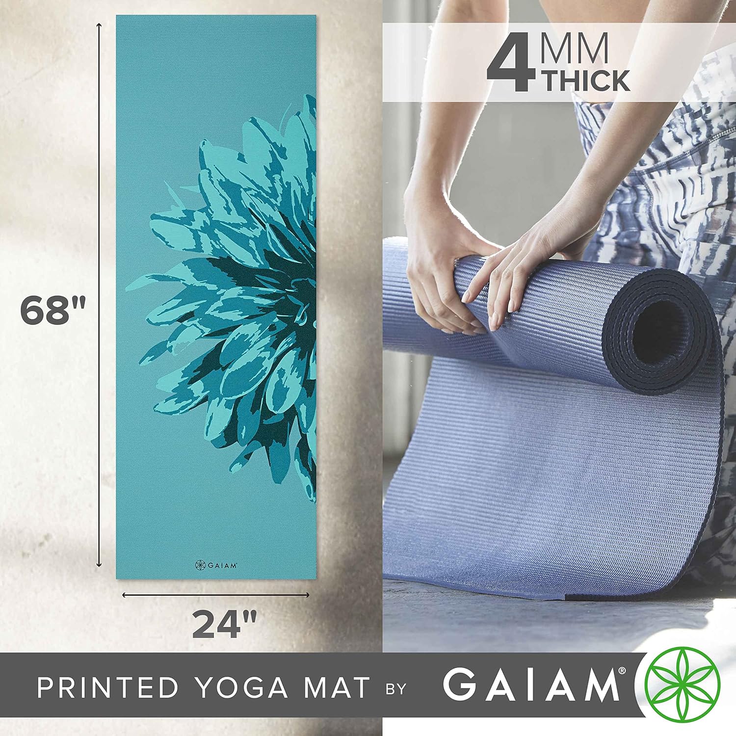 Gaiam Print Yoga Mat, Non Slip Exercise & Fitness Mat for All Types of Yoga, Pilates & Floor Exercises - Image 4